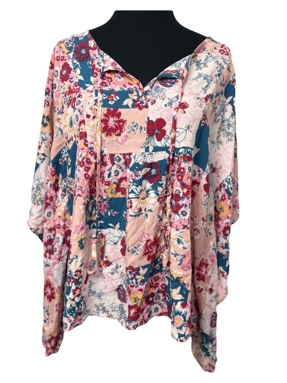 Savanna Jane | Floral Patchwork Boho Festival Kimono Poncho Top, Medium